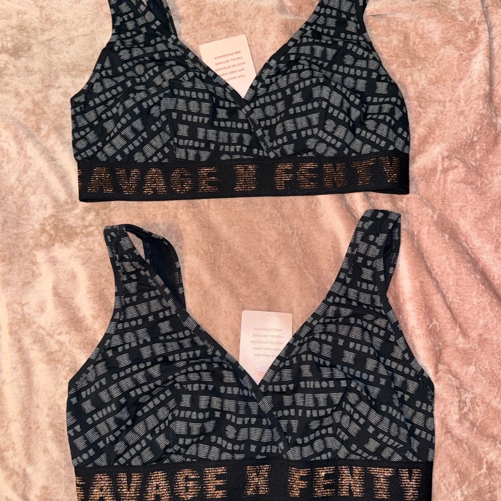 Savage X Fenty Black and Gray Wireless Logo Bralette